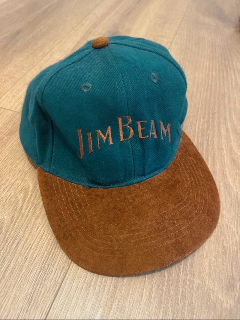 Vintage 1990s Jim Beam Teal and Brown Men's Cap Hat Adjustable
